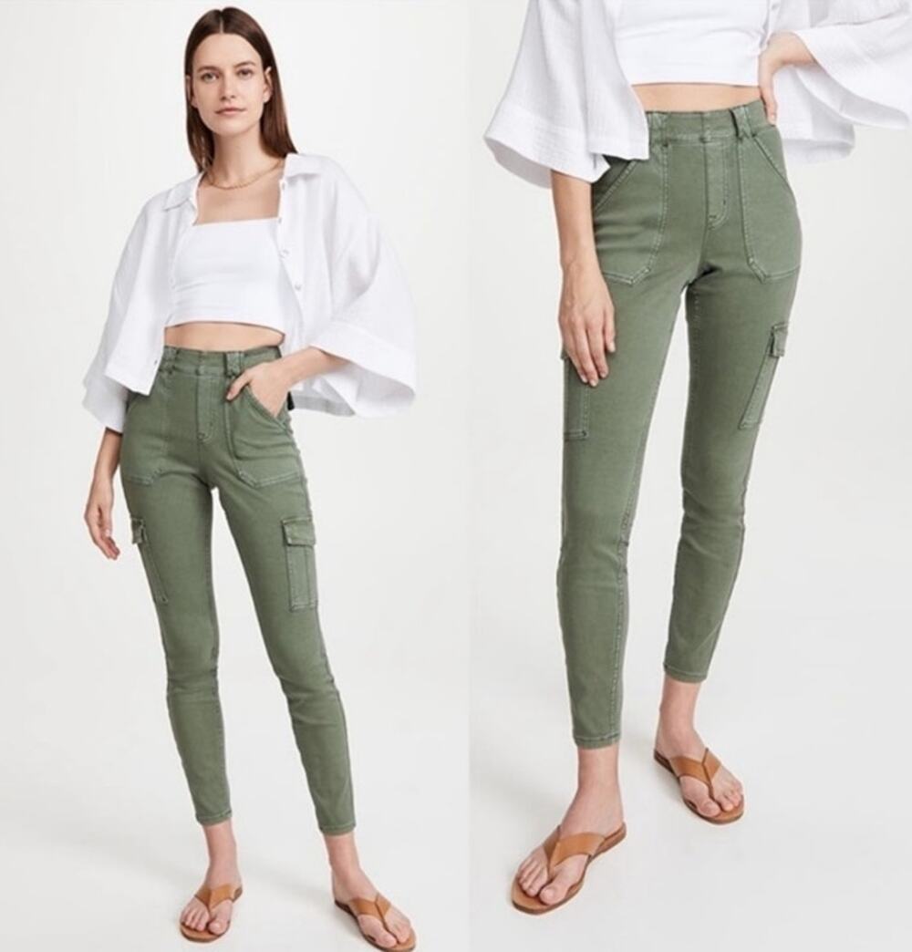 SPANX Stretch Twill Cargo Pants S Utility Green Luxe Gorpcore Campus College